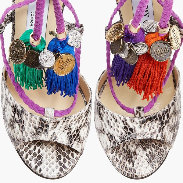 Jimmy Choo "Dream" Tasseled Rope-Tie Elaphe Sandals