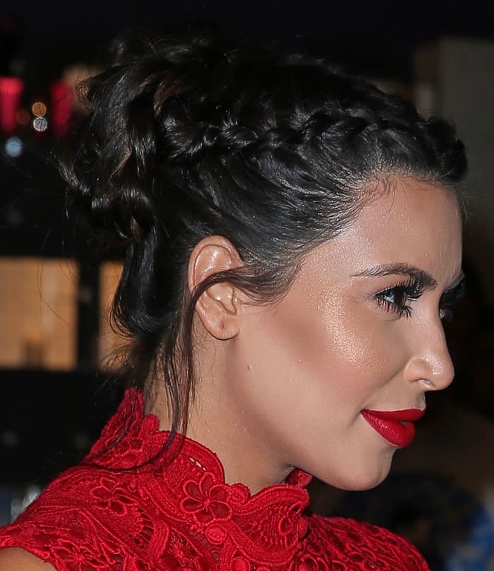 Kim Kardashian with classic red lipstick at the Kardashian Khaos store at The Mirage Hotel Casino