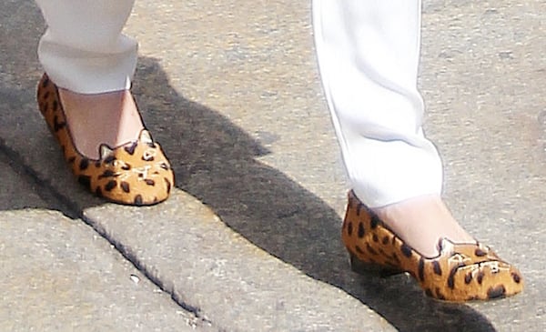 Lily Aldridge shows off her leopard-print flats from Charlotte Olympia