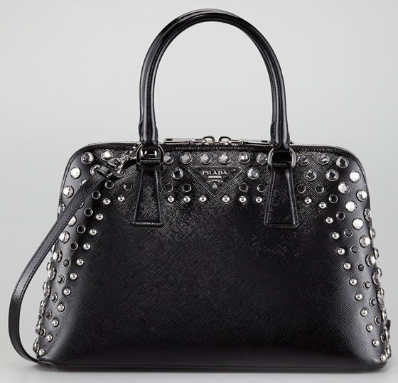 Prada's Exquisite Craftsmanship: The Saffiano Promenade Bag with Stone Trim, a modern classic offering unparalleled sophistication