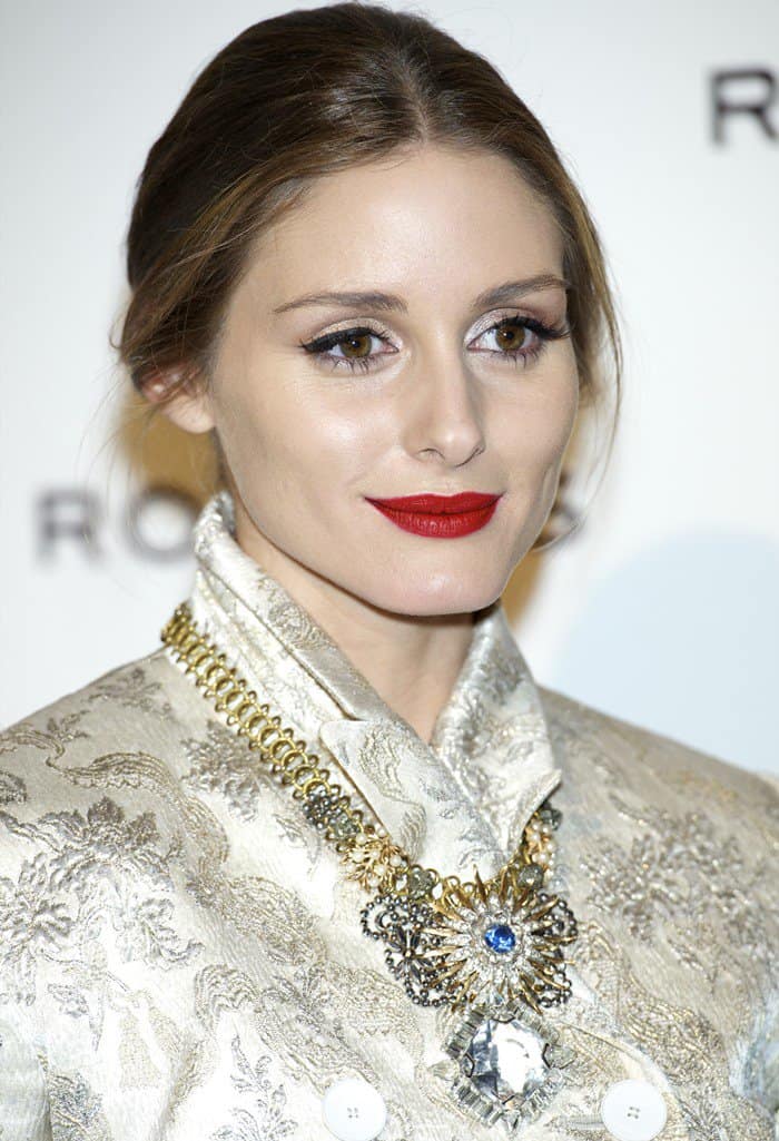 Olivia Palermo rocking a silk patterned blouse