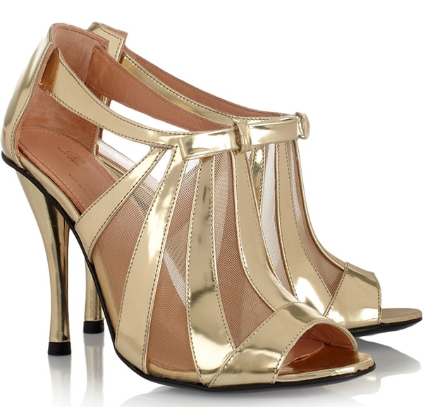 Robert Clergerie Querrye Metallic Gold Leather and Mesh Sandals