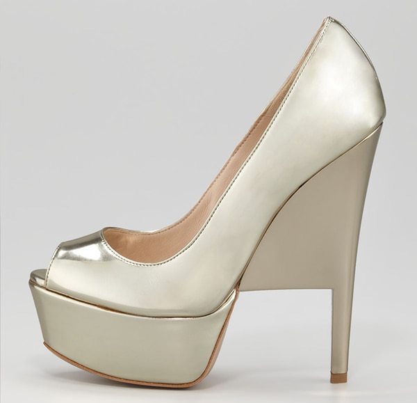 Ruthie Davis Doheny Metallic Leather Wedge-Effect Pumps