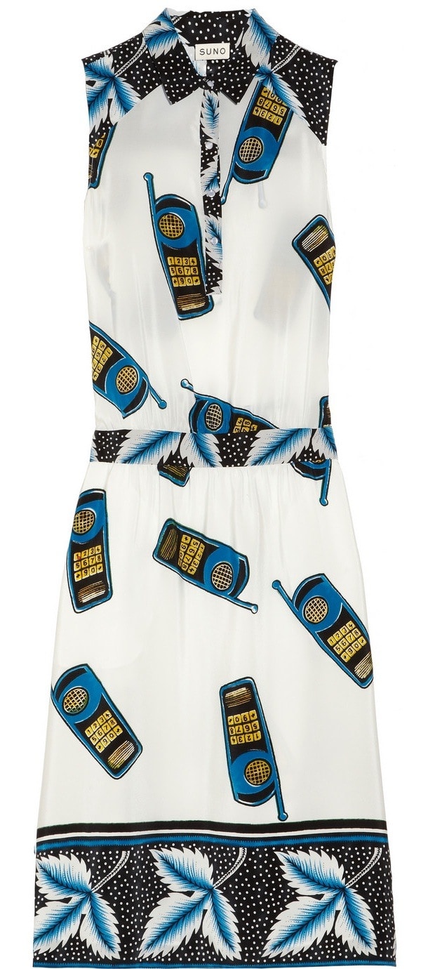 SUNO Cellphone-Print Silk Dress
