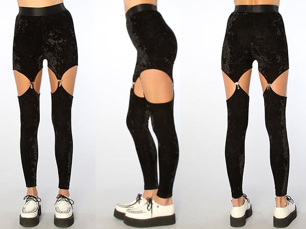 Widow The Cutout Garter Velvet Leggings in Black