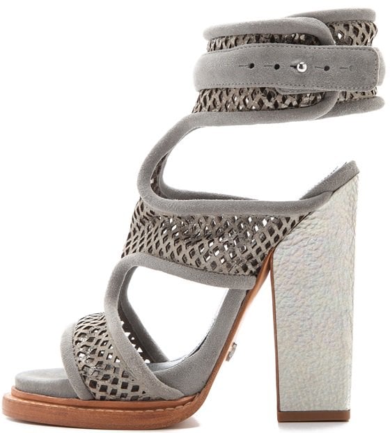 Monika Chiang Faiza Sandals in Gray Leather Mesh