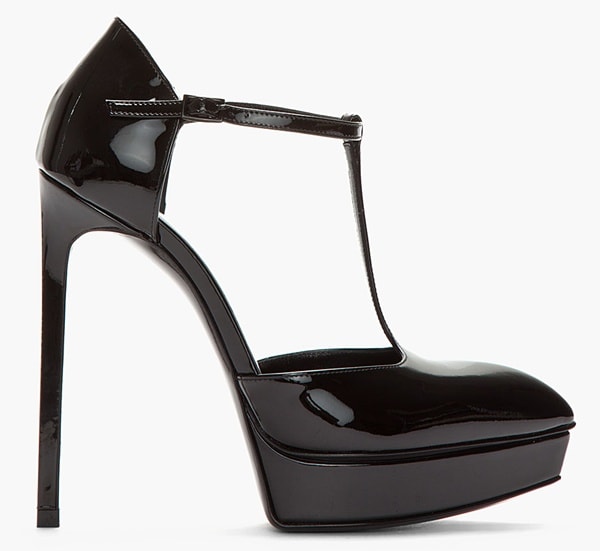 Saint Laurent Black Pantent T-Strap Pumps