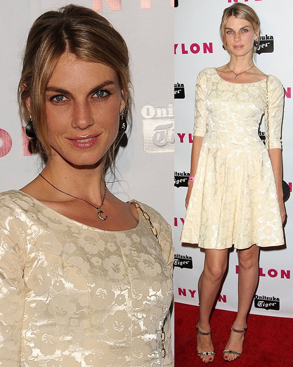 Angela Lindvall at Nylon Magazine Young Hollywood Party Angela Lindvall showcased a timeless and elegant style in a floral dress paired with black heels