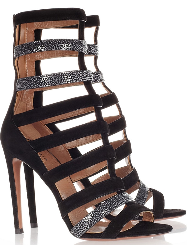 Azzedine Alaïa Suede and Stingray Strappy Sandals in Black