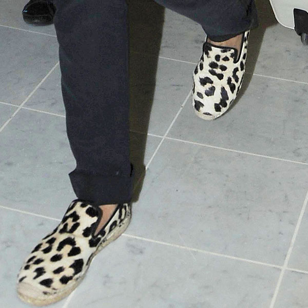Cameron Diaz steps out in effortlessly chic Celine Spring 2013 leopard-print espadrille slip-ons, blending casual comfort with a playful summer statement