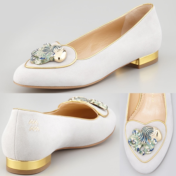 Charlotte Olympia Birthday Aquarius Zodiac Suede Smoking Slipper in Stone