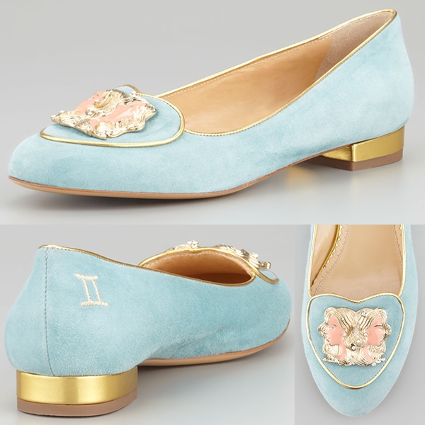 Charlotte Olympia Birthday Gemini Zodiac Smoking Slipper in Sky Blue