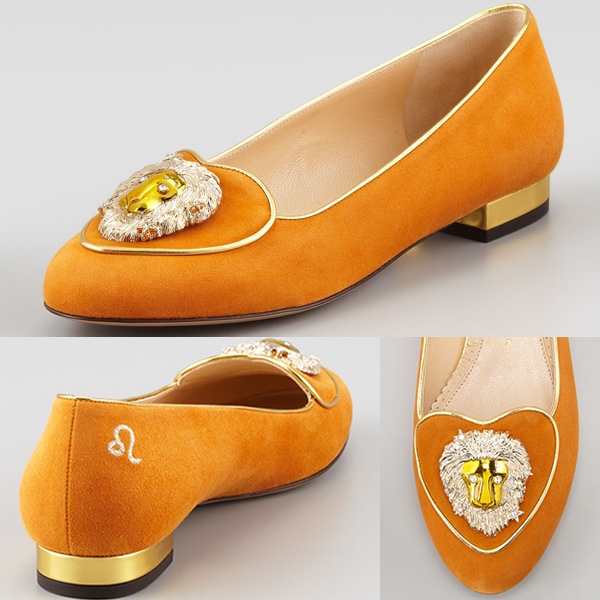 Charlotte Olympia Birthday Leo Zodiac Smoking Slipper in Orange