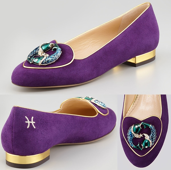 Charlotte Olympia Birthday Pisces Zodiac Suede Smoking Slipper in Purple