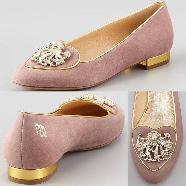 Charlotte Olympia Birthday Virgo Zodiac Smoking Slipper in Beige