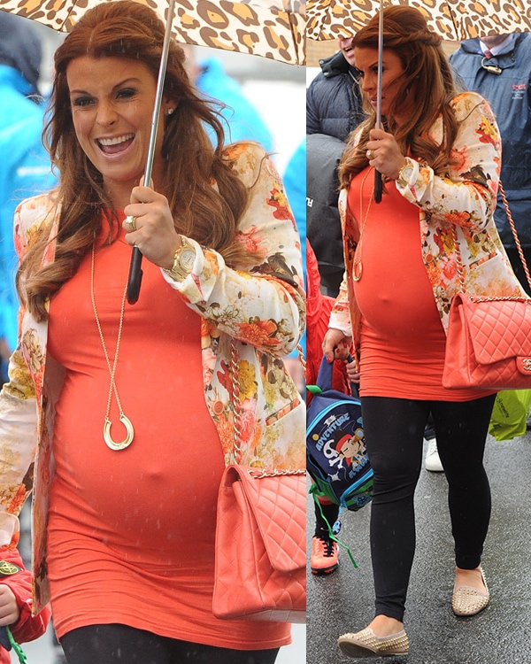 Coleen Rooney arrives at Old Trafford ahead of Sir Alex Ferguson's last home game in charge of Manchester United before retiring at the end of this season on May 12, 2013