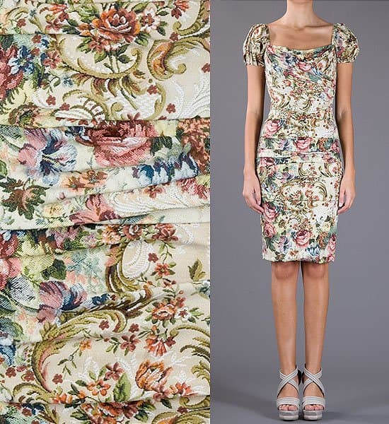 This Dolce Gabbana dress masterfully ruches a seemingly old-fashioned fabric into a beautiful, contemporary design
