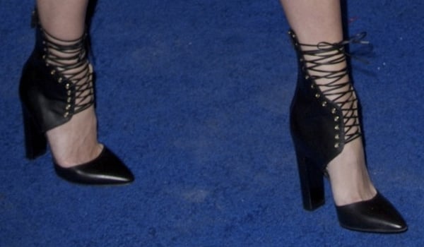 Julie Henderson rocking Ferragamo lace-up pumps