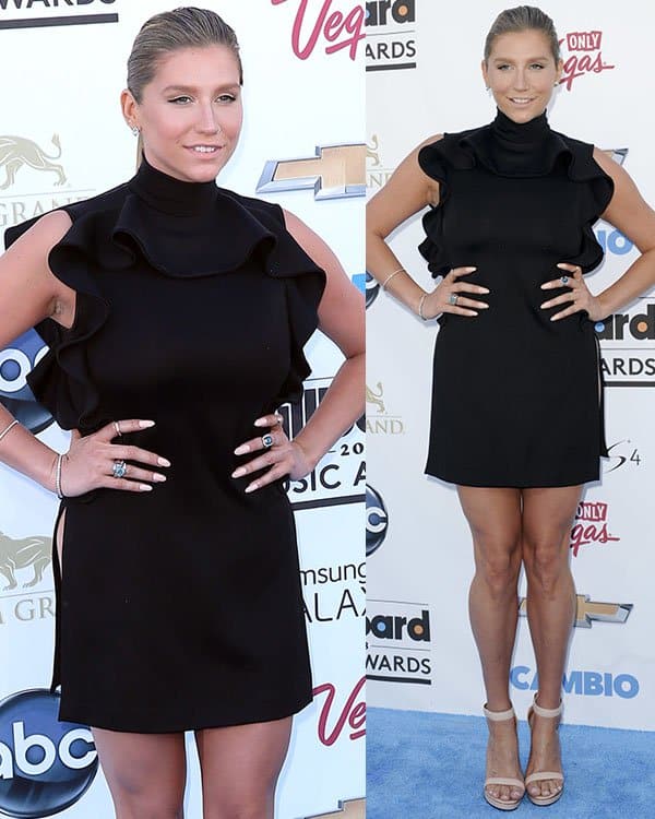 Kesha at the 2013 Billboard Music Awards Kesha makes a bold statement in a hip-high slit Givenchy tunic at the 2013 Billboard Music Awards, foregoing a skirt for a daring look