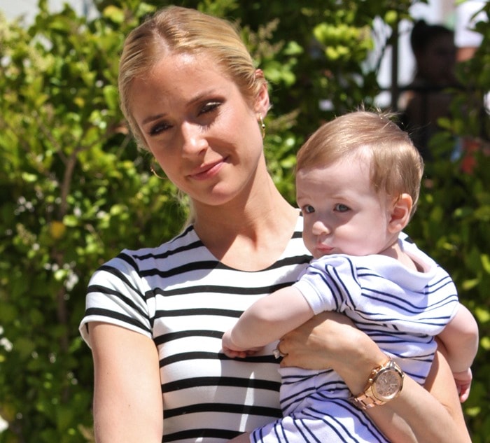 Kristin Cavallari and her son Camden radiate charm in matching striped outfits during a lunch outing at Urth Cafe in West Hollywood on May 2, 2013