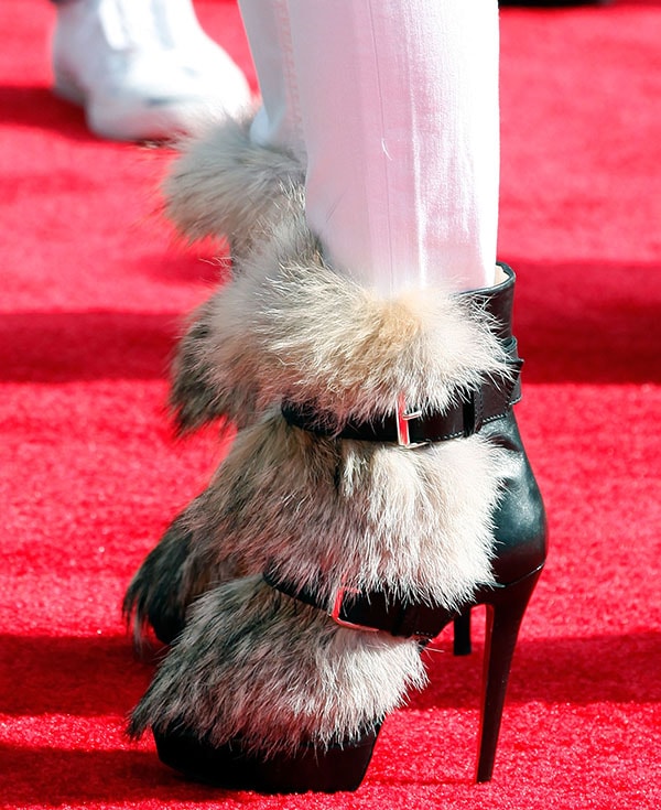 Nicki Minaj in Christian Louboutin Toundra Boots Nicki Minaj rocks Christian Louboutin Toundra fur boots