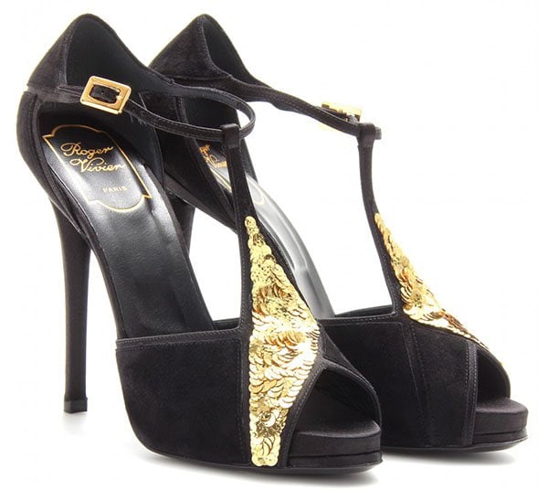Roger Vivier "Prismick" Suede and Sequin Sandals