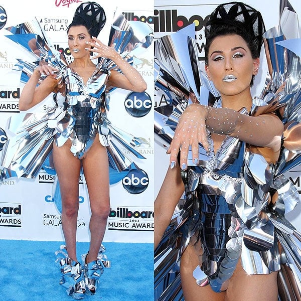 Z LaLa captivates attention in a unique, silver-foil ensemble, complete with avant-garde, heel-less shoes at the 2013 Billboard Music Awards