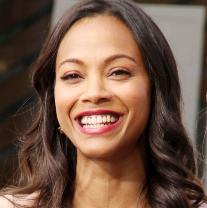 Zoe Saldaña at The Grove to appear on entertainment news show 'Extra' in Los Angeles on May 13, 2013