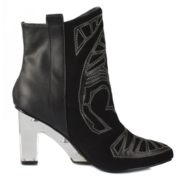 Suede Embroidered Ankle Boots
