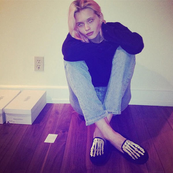 Australian model Abbey Lee Kershaw in her Mara Mine skeleton slippers