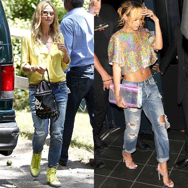 Heidi Klum and Rihanna wearing boyfriend jeans