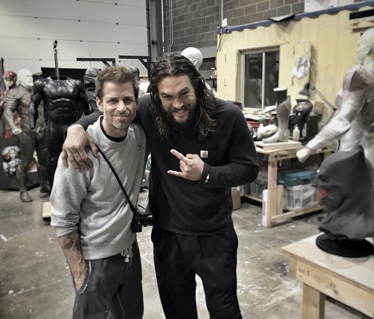 Zack Snyder and Jason Momoa behind the scenes while working on Justice League (2017)