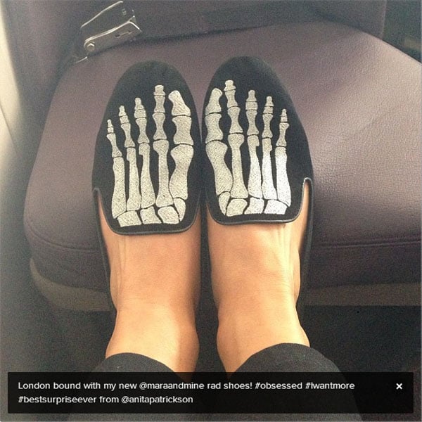 Julianne Hough showing off on Instagram her Mara Mine skeleton slippers