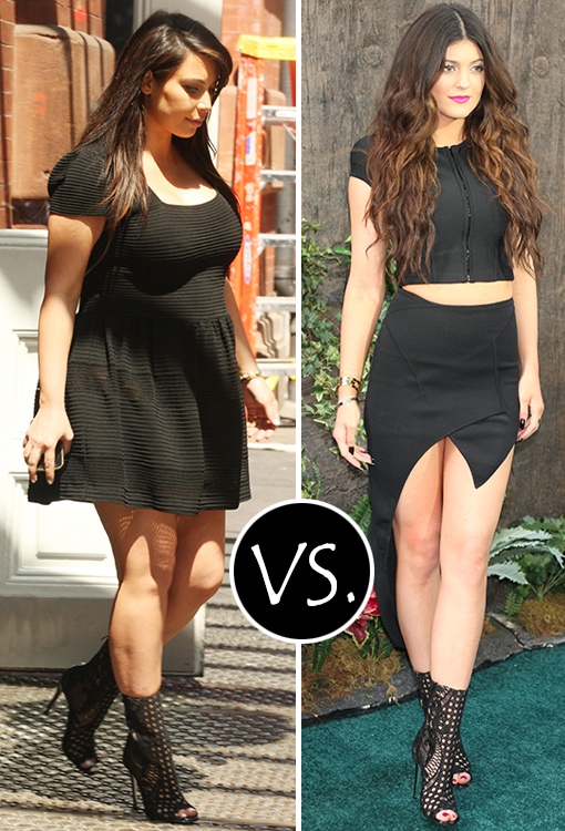 Kim Kardashian opts for a looser black dress that highlights comfort and ease, while Kylie Jenner goes bold in a cropped top and asymmetrical mini skirt — two very different takes on Balmain’s Guipure lace boots