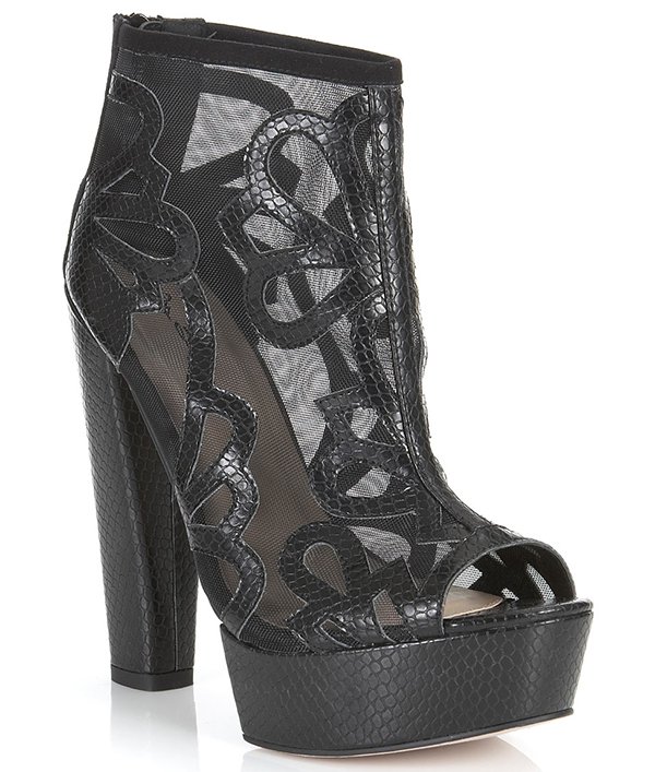 Miss Selfridge Priscilla Mesh Boots Black Snakeskin