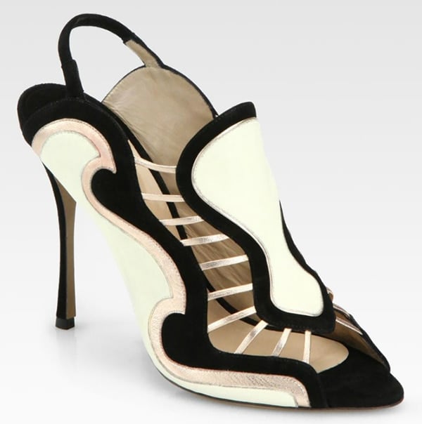 Nicholas Kirkwood Metallic Leather and Suede Slingback Sandals