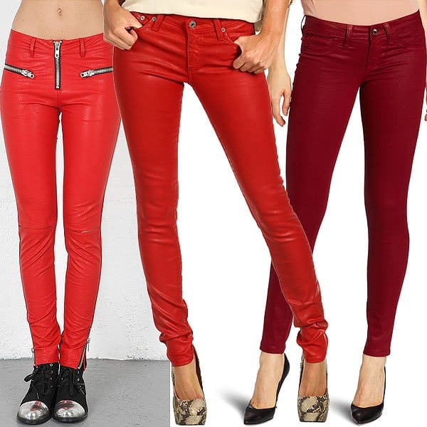 Explore alternatives to Kelly Rowland's red leather pants with options like UNIF "Iggy" Pants, AG Adriano Goldschmied faux leather jeans, and SOLD Design Lab skinny jeans