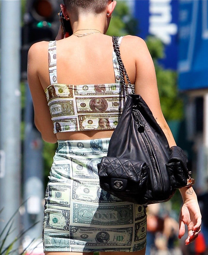 Miley Cyrus had on a seriously short skirt and a matching cropped top