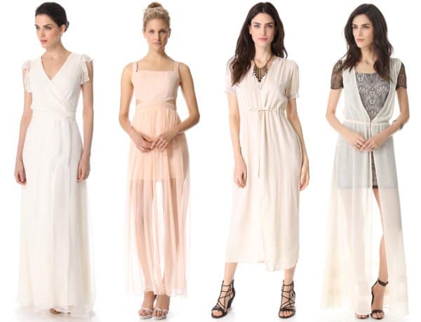 Explore similar styles: From left to right, Joanna August Amanda Gown, $895; Alice + Olivia Sweetheart Cutout Dress, $418.20; Elkin Hailey Dress, $298; ALICE by Temperley Long Pirouette Dress, $399