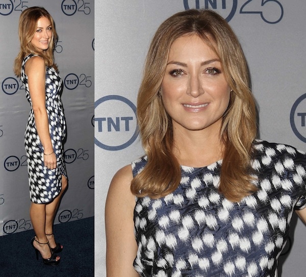 Sasha Alexander in a knee-length printed dress at TNT's 25th Anniversary Party