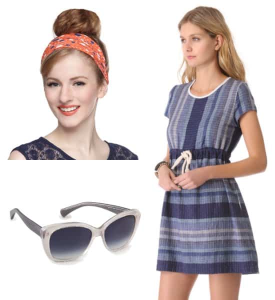 Elevate your summer wardrobe with this stylish ensemble inspired by Eva Mendes: featuring the Calls for Celebration Headband, Alexander McQueen Textured Sunglasses, and the acejig Parkside Dress, perfect for any festive occasion