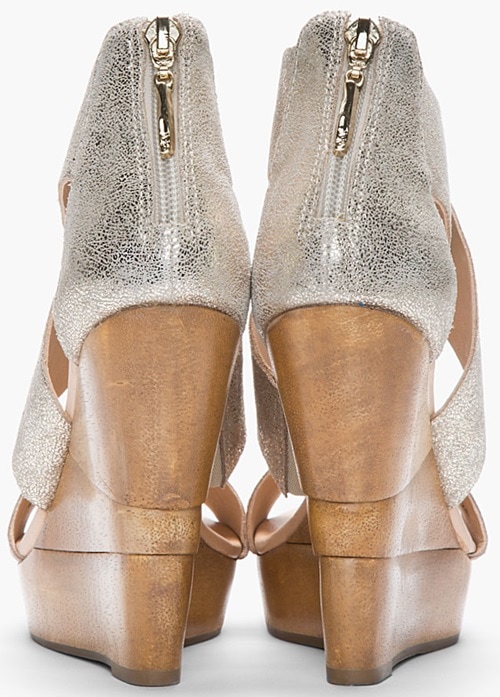 Metallic Silver Diane von Furstenberg 'Opal' Wedge Sandals