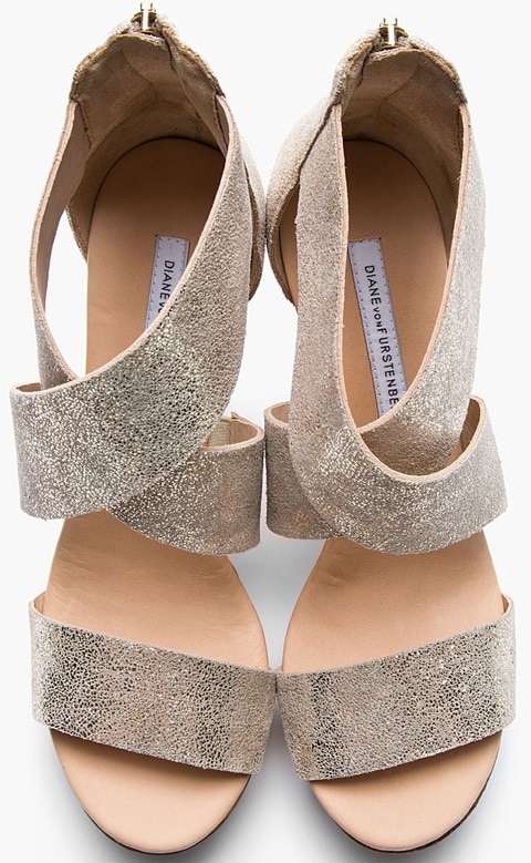 Metallic Silver Diane von Furstenberg 'Opal' Wedge Sandals