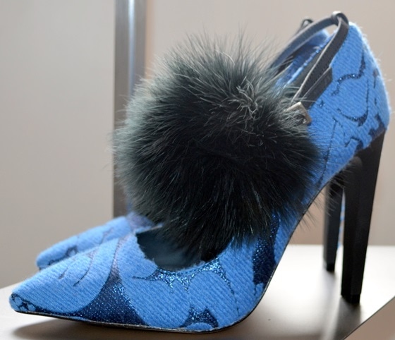 Joanne Stoker Blue Lace Pumps With Pompom-Detailed Ankle Straps