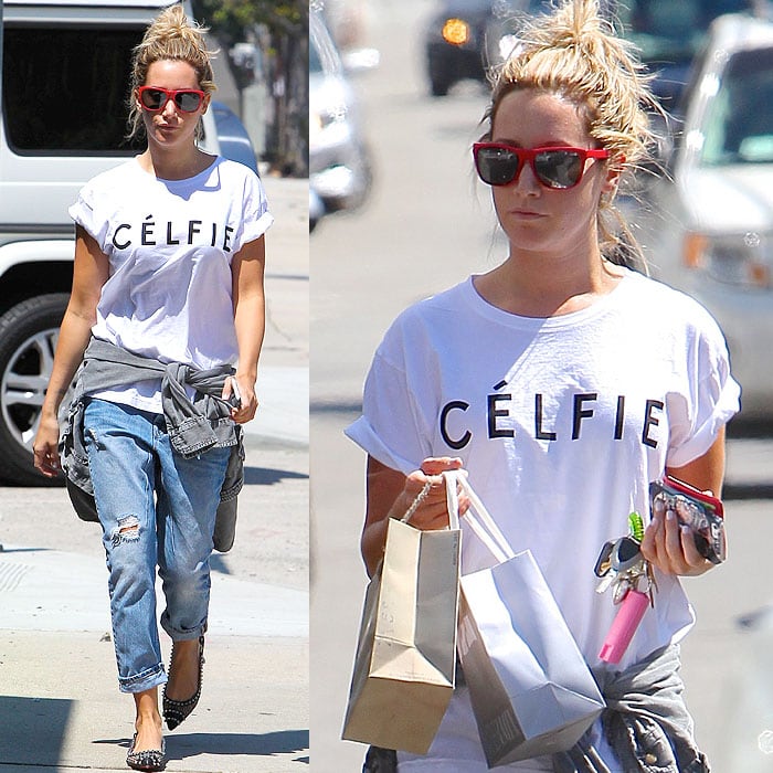 Ashley Tisdale rocks a messy bun on her way to work in Los Angeles, proving even sick days can be stylish