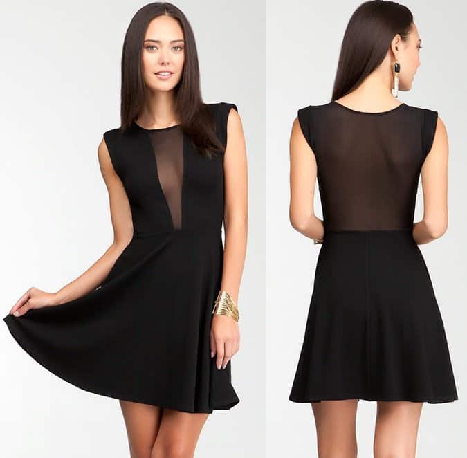 Bebe Fit and Flare Sheer Back Dress