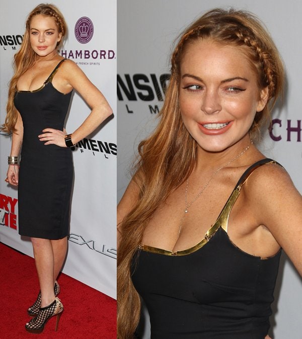 Lindsay Lohan chose a bold, cleavage-revealing Dolce Gabbana dress for the premiere of 'Scary Movie 5'