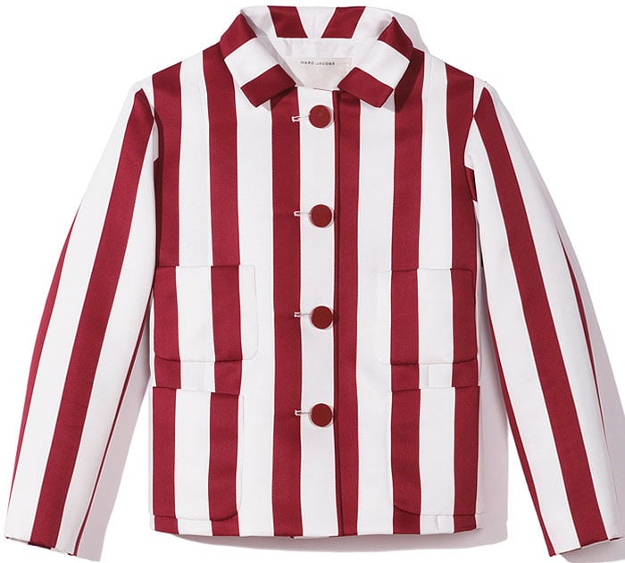 Marc Jacobs' take on a classic motif, this satin gabardine jacket is defined by its vibrant red-and-white stripes, tailored fit, and elegant three-button front