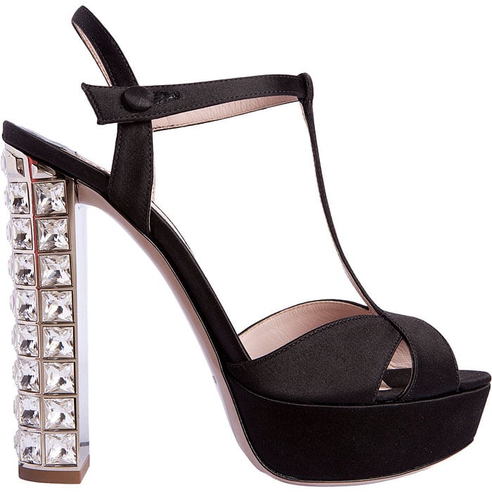 Miu Miu T-Strap Jeweled Heel Sandals