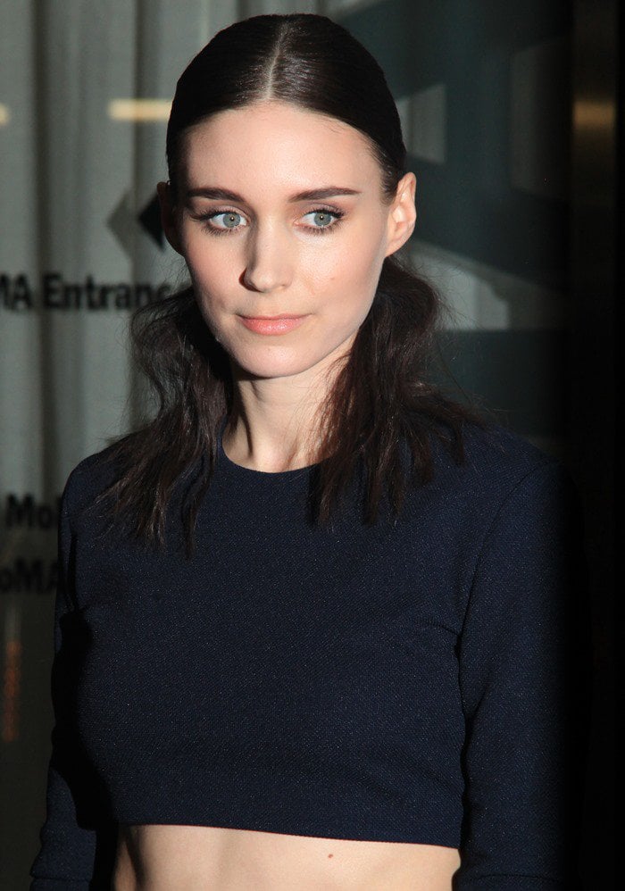 Rooney Mara wears a center-parted hairstyle at the Ain’t Them Bodies Saints screening at the Museum of Modern Art